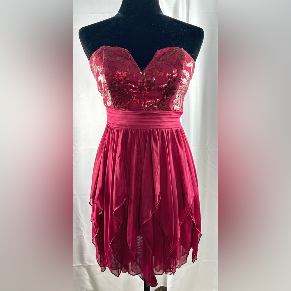 Sold-My Michelle Strapless Burgundy Prom Formal Dress